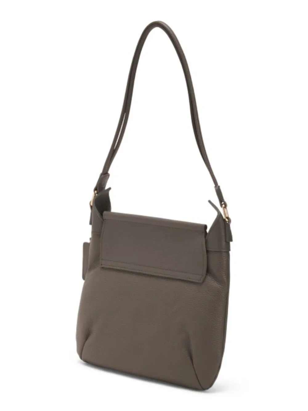 VALENTINA Made In Italy Leather Saddle Bag With Flap Over Closure In Mud Color